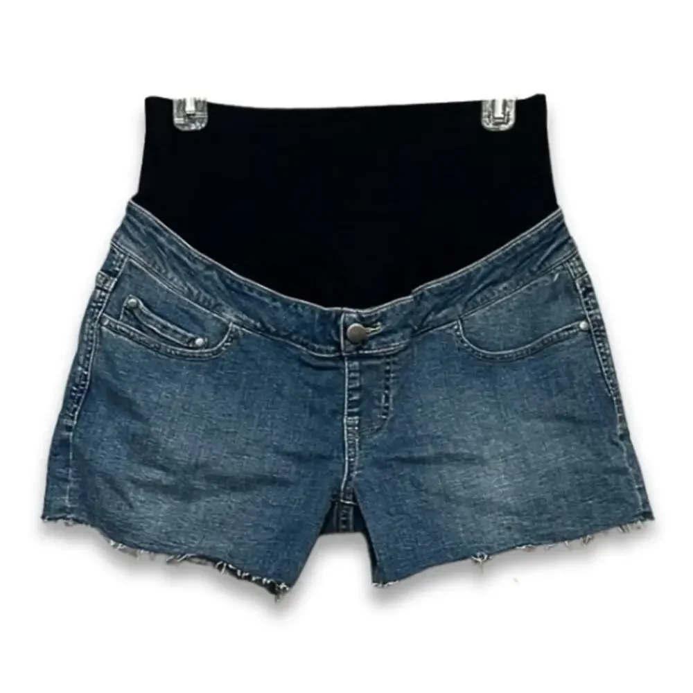 Angel Maternity Jean Shorts Pull On Elastic Stretch Jorts Denim Blue XS NWOT